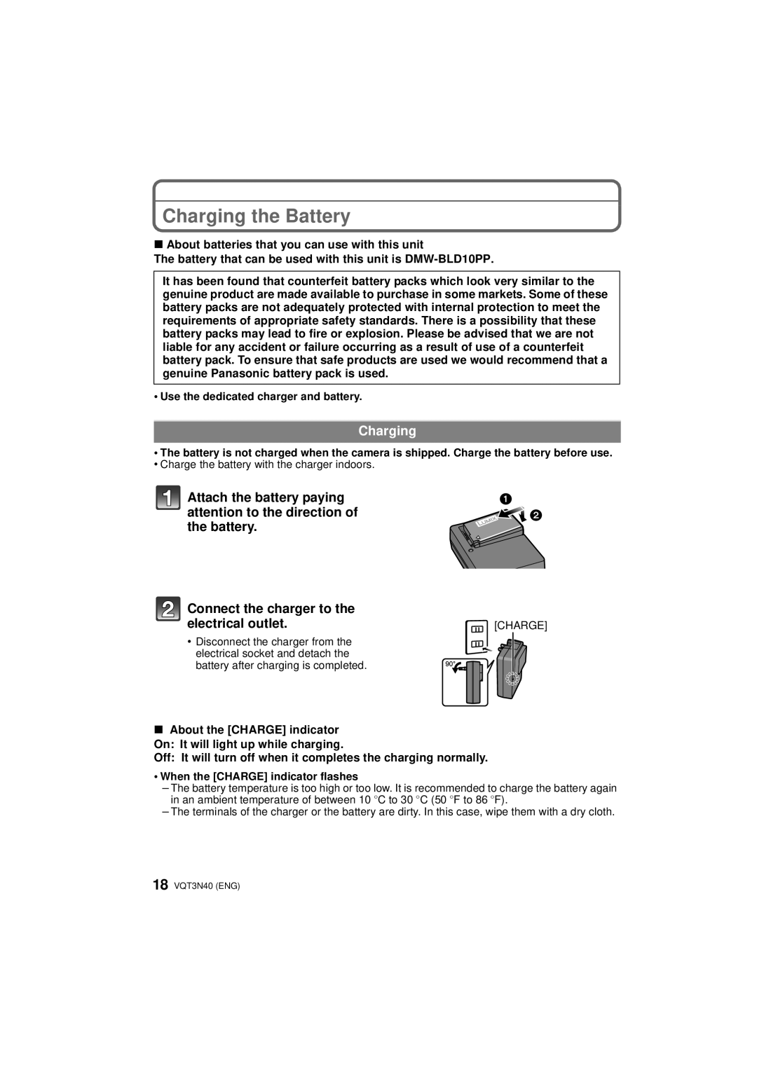 Panasonic DMC-G3W, DMC-G3K, DMCG3KK owner manual Charging the Battery, When the Charge indicator flashes 