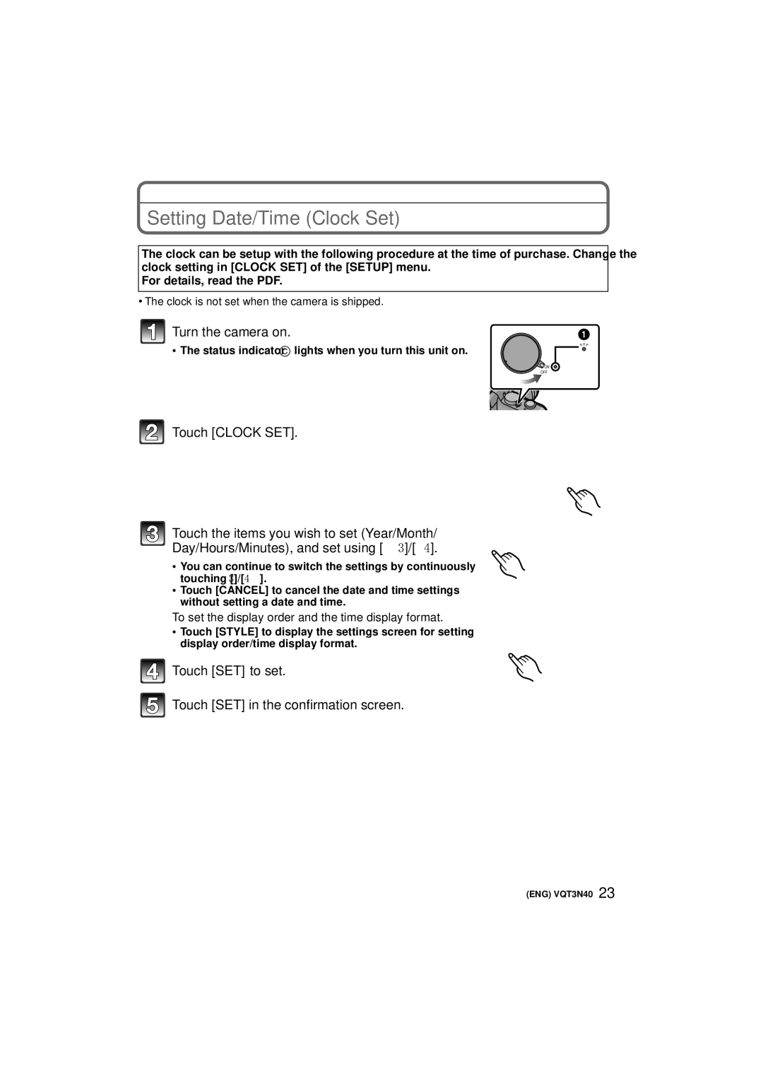 Panasonic DMCG3KK, DMC-G3K, DMC-G3W Setting Date/Time Clock Set, To set the display order and the time display format 