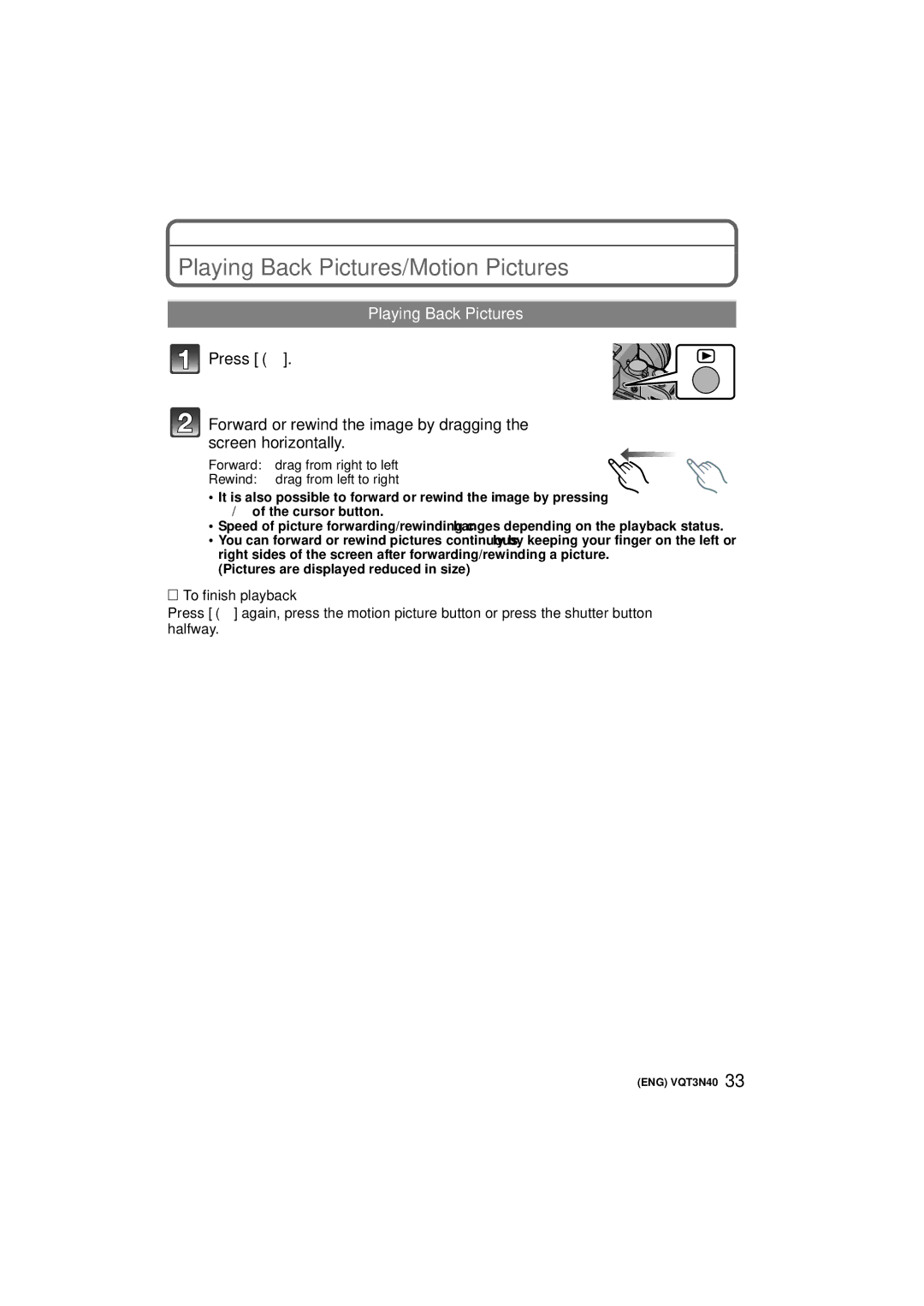 Panasonic DMC-G3K, DMC-G3W, DMCG3KK owner manual Playing Back Pictures/Motion Pictures 