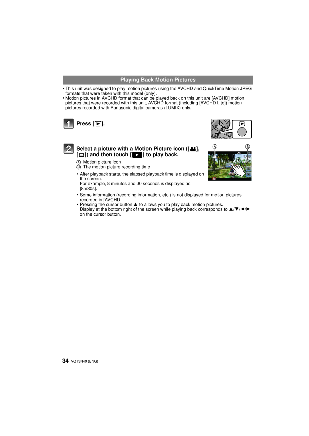 Panasonic DMC-G3W, DMC-G3K, DMCG3KK owner manual Playing Back Motion Pictures 