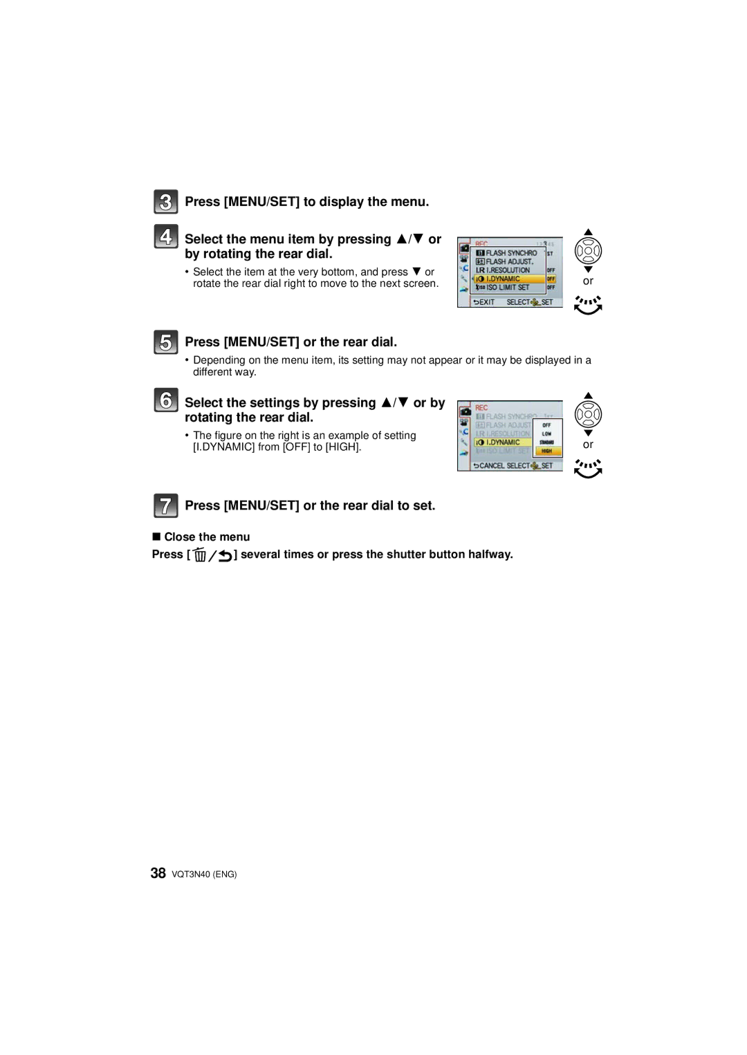 Panasonic DMC-G3W, DMC-G3K, DMCG3KK owner manual Press MENU/SET or the rear dial 