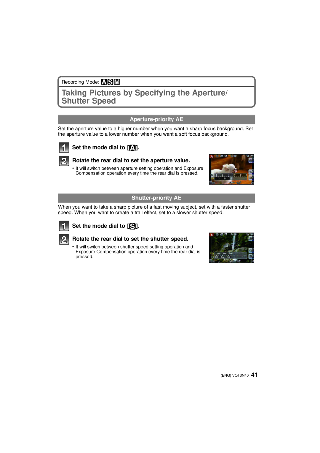 Panasonic DMC-G3K Taking Pictures by Specifying the Aperture/ Shutter Speed, Aperture-priority AE, Shutter-priority AE 