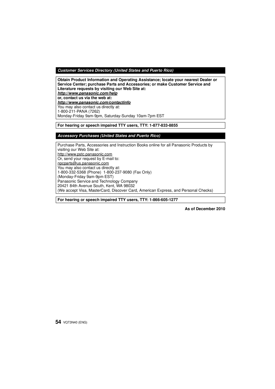 Panasonic DMC-G3W, DMC-G3K, DMCG3KK owner manual For hearing or speech impaired TTY users, TTY 