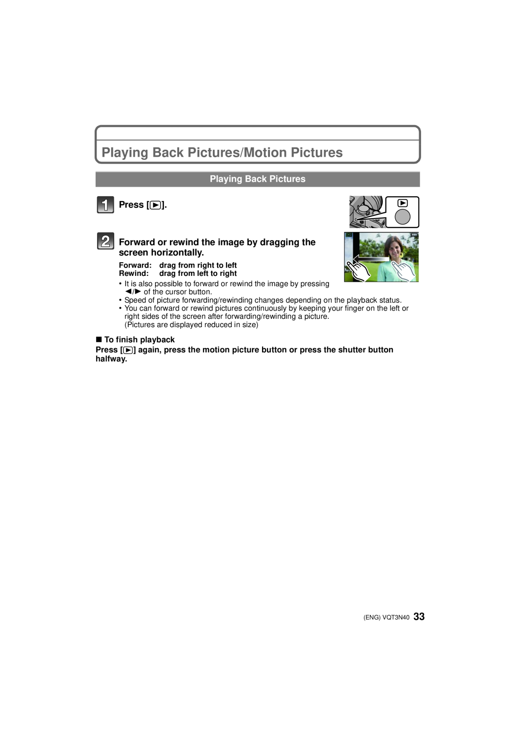 Panasonic DMC-G3K, DMC-G3W, DMCG3KK owner manual Playing Back Pictures/Motion Pictures, ∫ To finish playback 