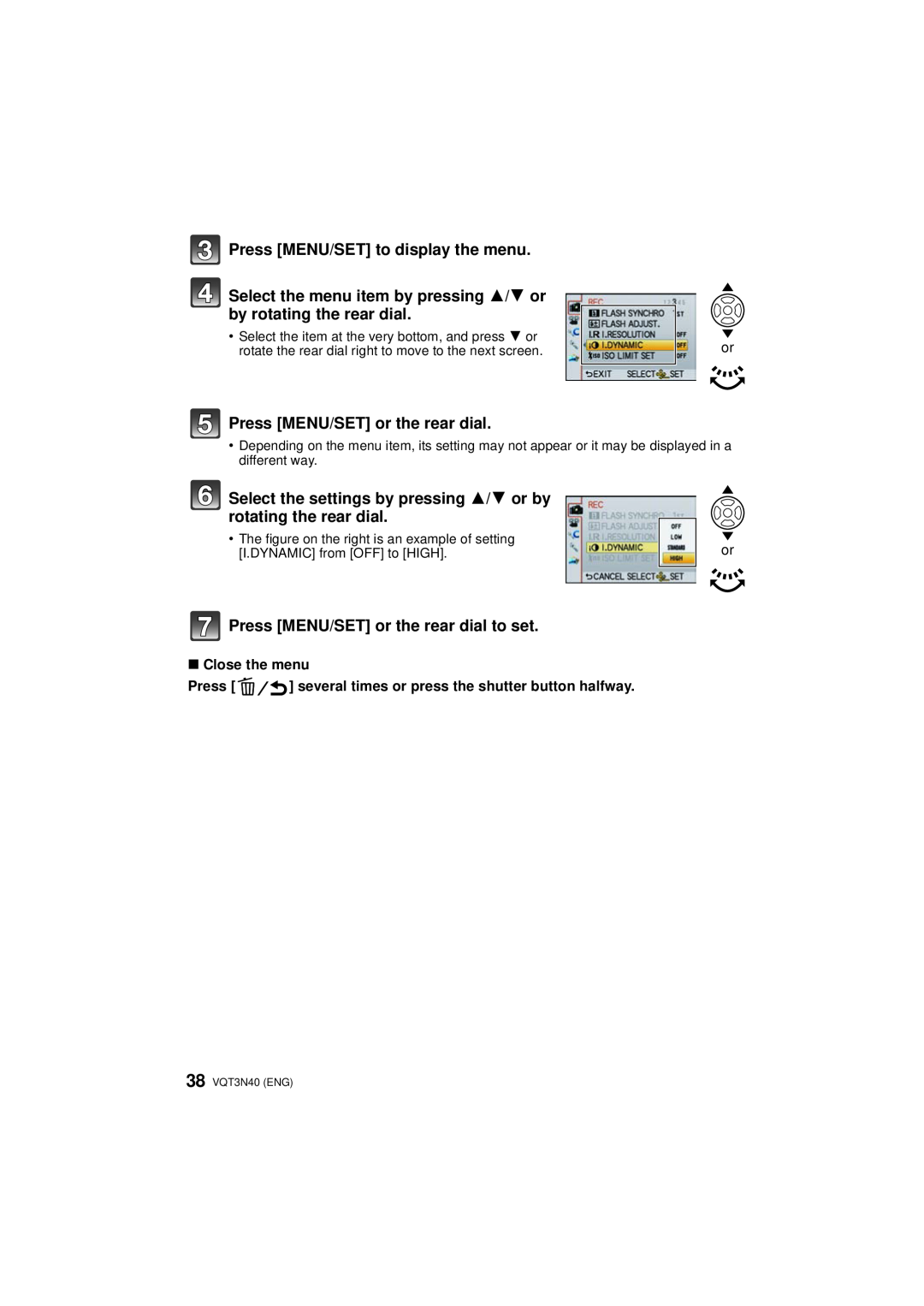 Panasonic DMC-G3W Press MENU/SET to display the menu, Select the menu item by pressing 3/4 or by rotating the rear dial 