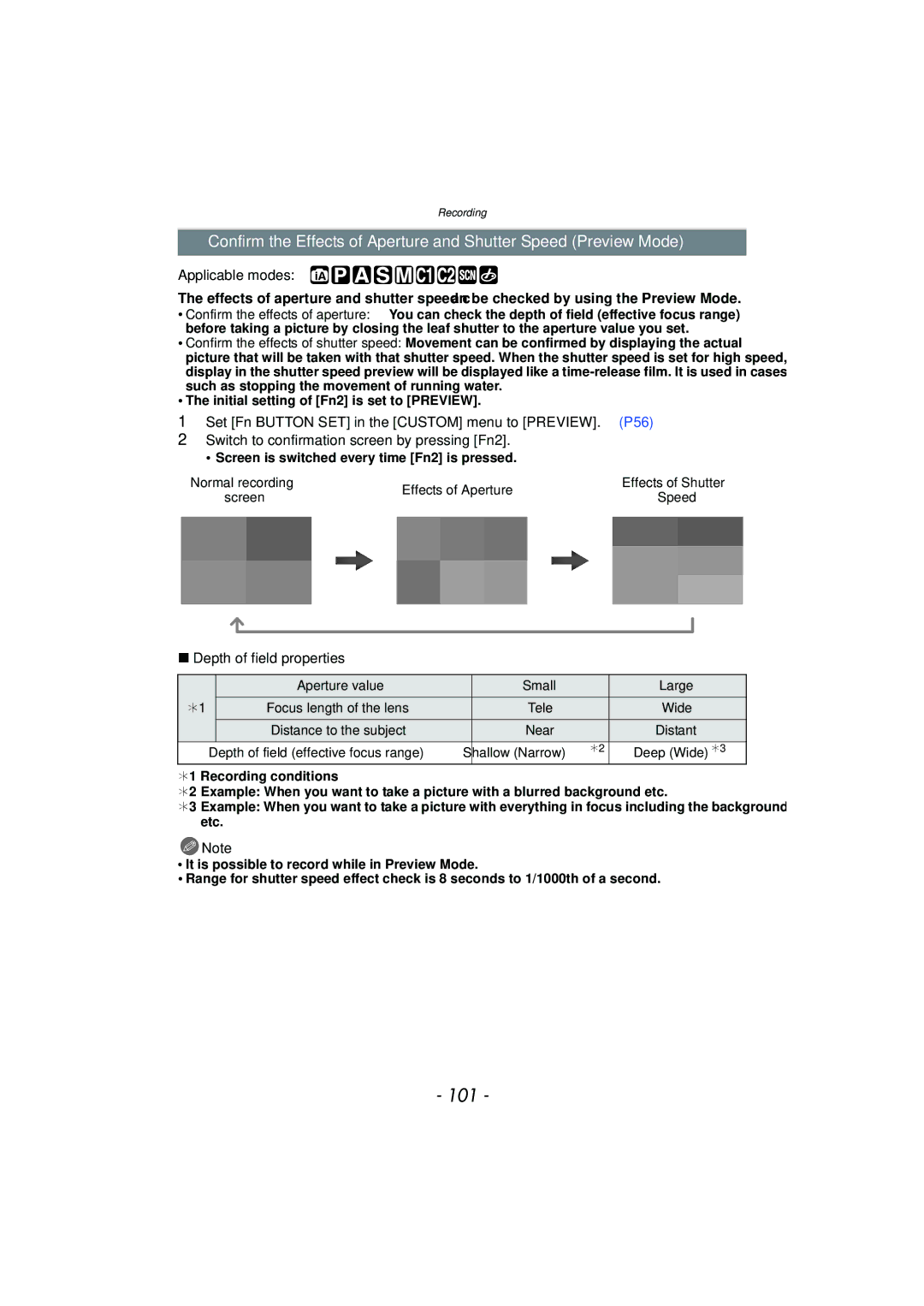 Panasonic DMC-G3 owner manual 101, Depth of field properties 