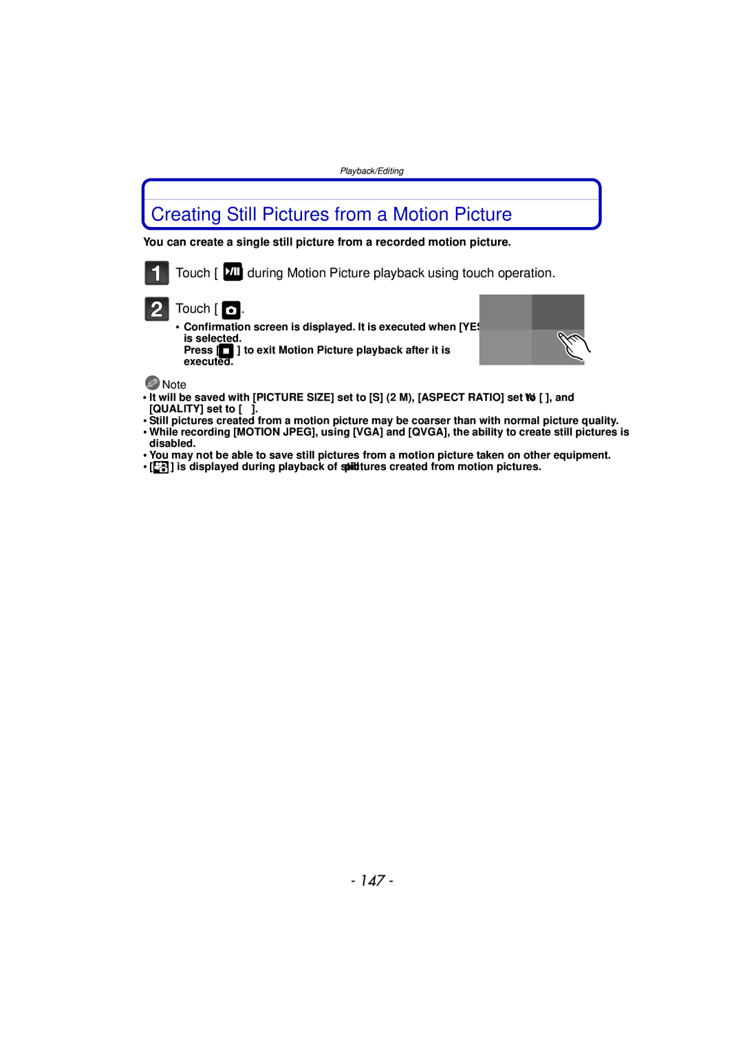 Panasonic DMC-G3 owner manual Creating Still Pictures from a Motion Picture, 147 