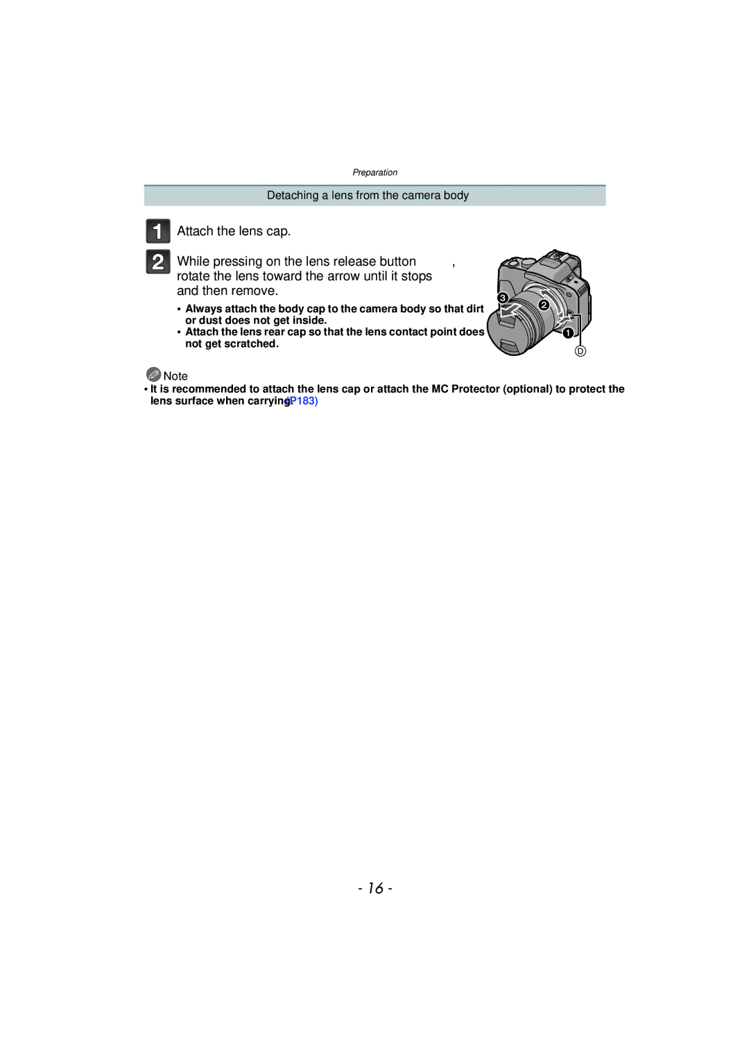 Panasonic DMC-G3 owner manual Detaching a lens from the camera body 