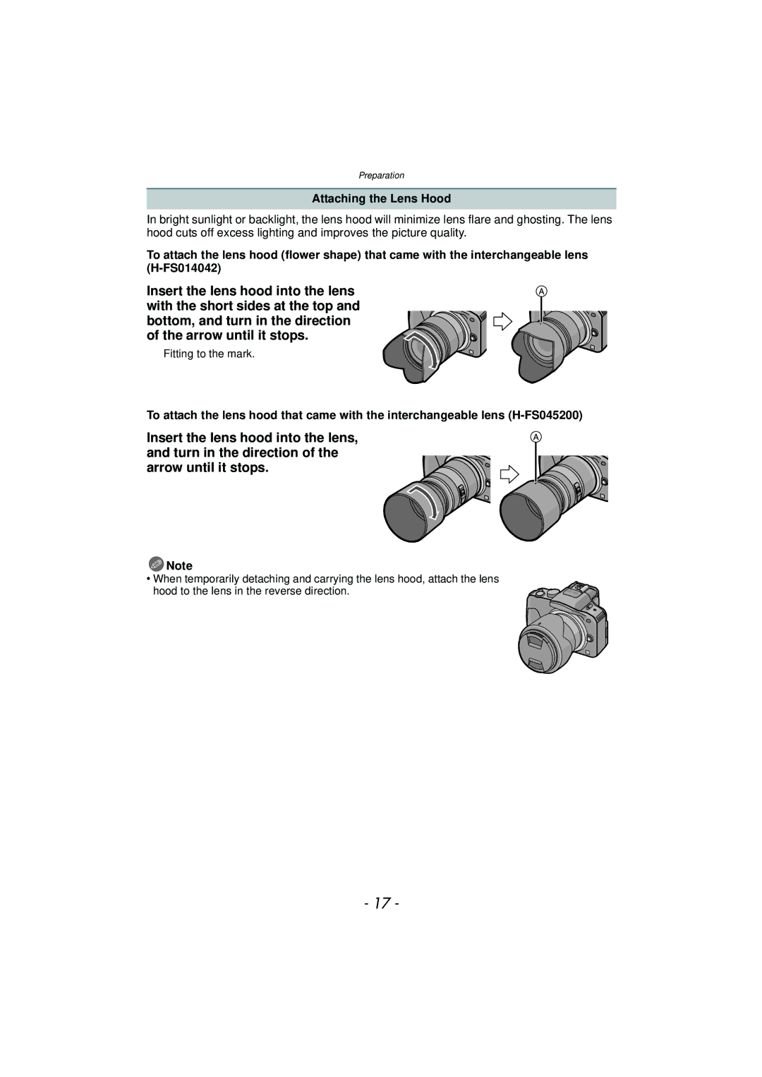 Panasonic DMC-G3 owner manual Attaching the Lens Hood 