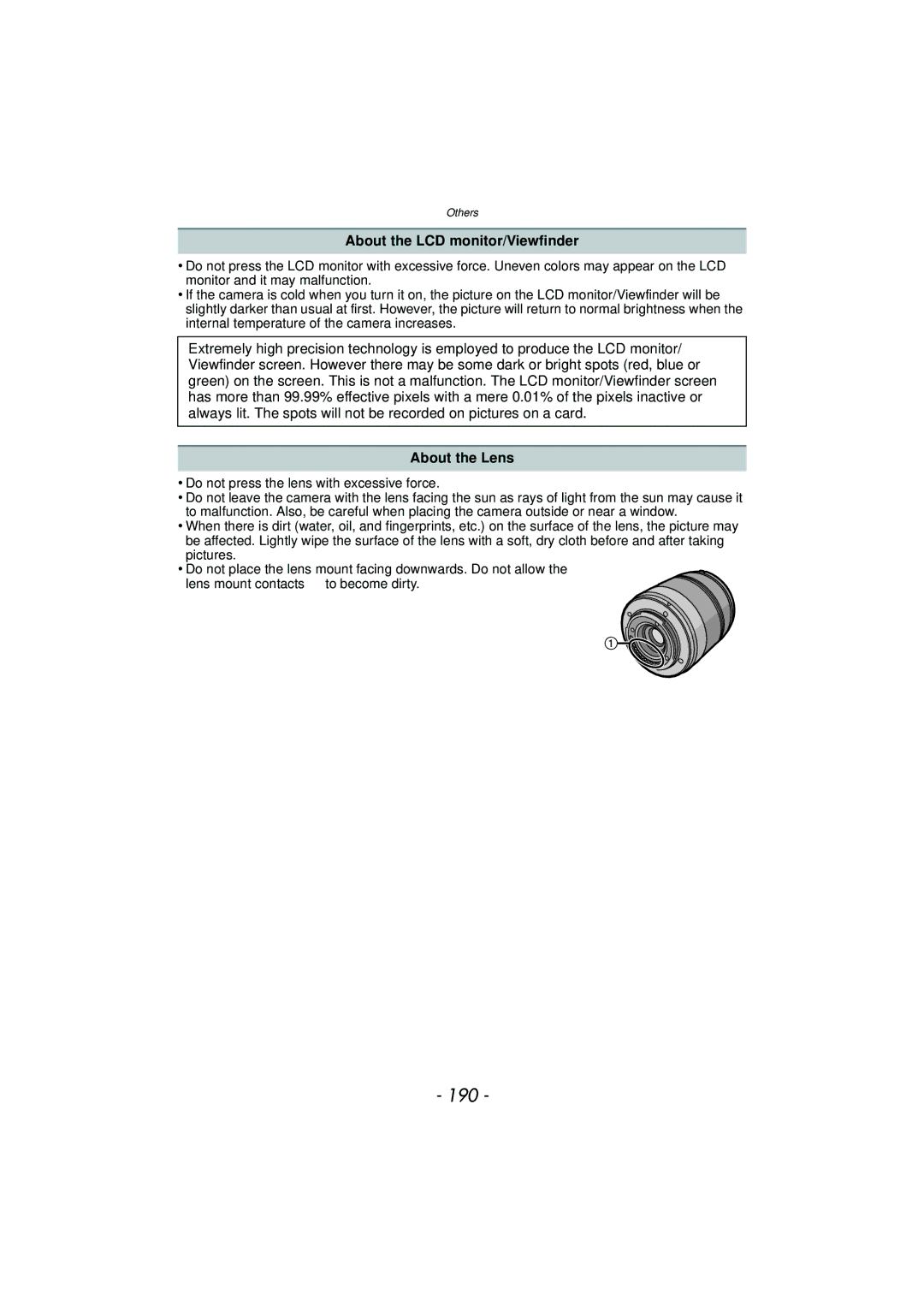 Panasonic DMC-G3 owner manual 190, About the LCD monitor/Viewfinder, About the Lens 