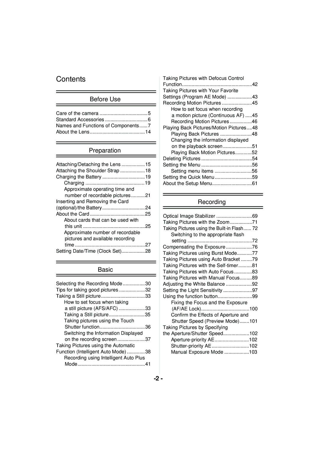 Panasonic DMC-G3 owner manual Contents 