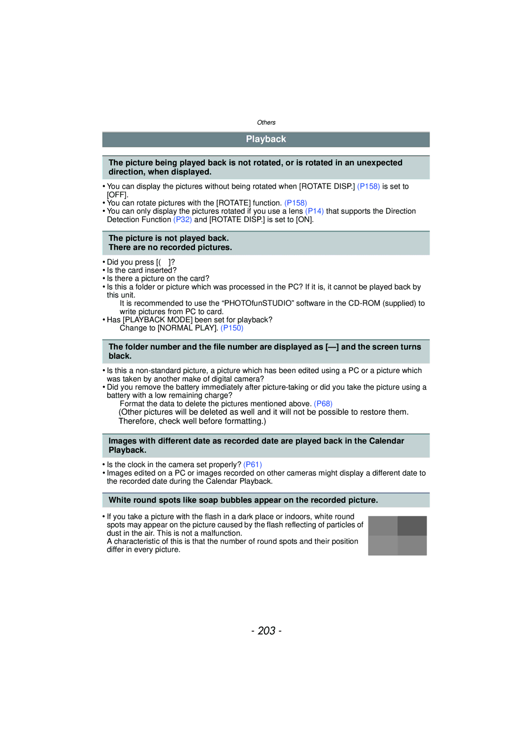 Panasonic DMC-G3 owner manual 203, Playback, Picture is not played back There are no recorded pictures 