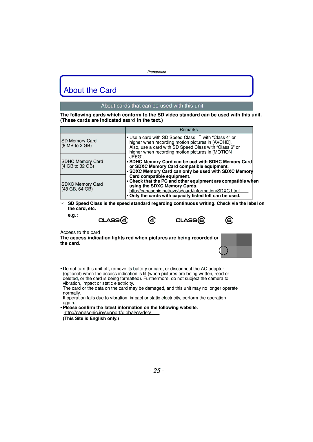 Panasonic DMC-G3 owner manual About the Card, About cards that can be used with this unit, Access to the card, Jpeg 