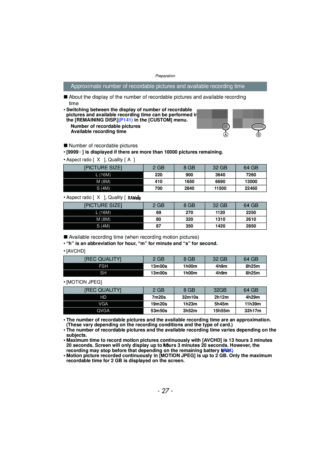 Panasonic DMC-G3 owner manual Picture Size, REC Quality 