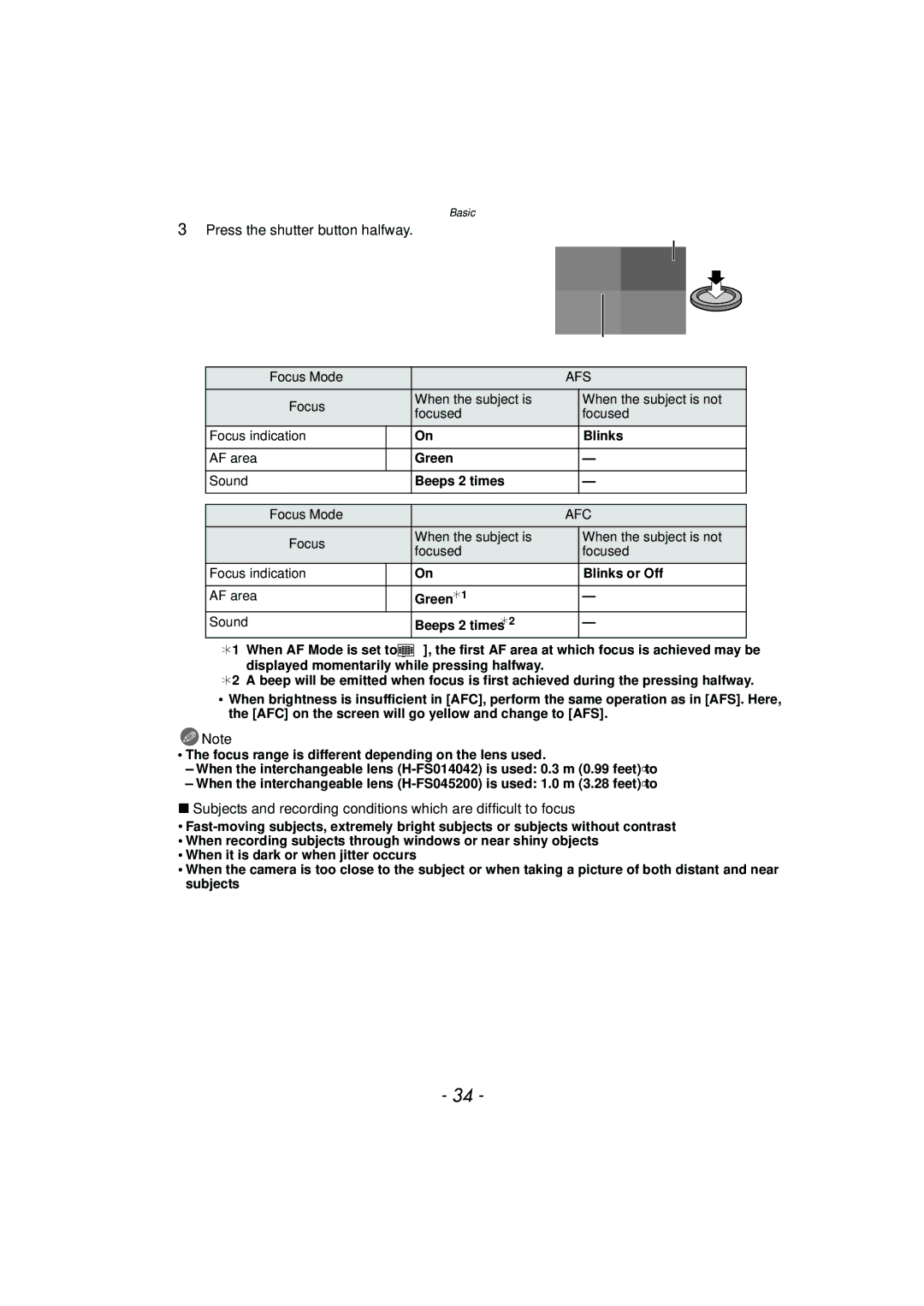 Panasonic DMC-G3 owner manual Afs, Afc 