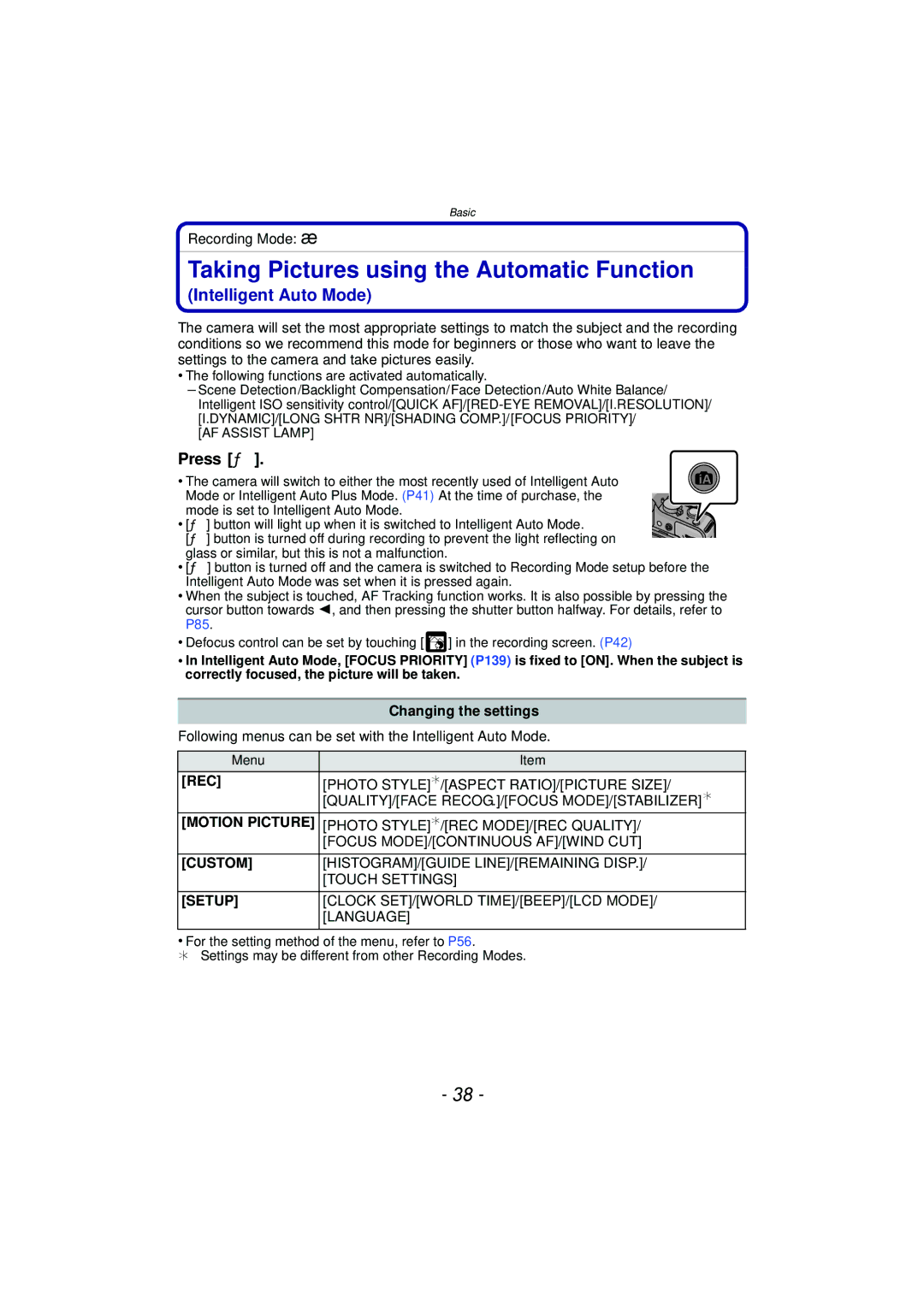 Panasonic DMC-G3 owner manual Taking Pictures using the Automatic Function, Rec, Motion Picture, Custom, Setup 