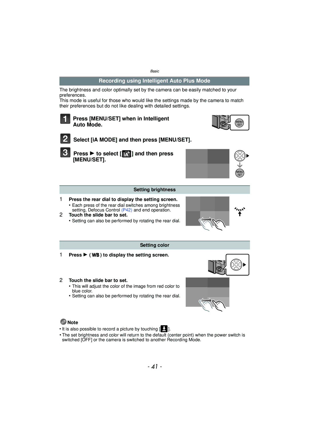 Panasonic DMC-G3 owner manual Recording using Intelligent Auto Plus Mode, Touch the slide bar to set 