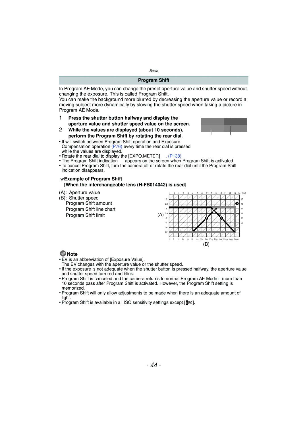 Panasonic DMC-G3 owner manual Program Shift 