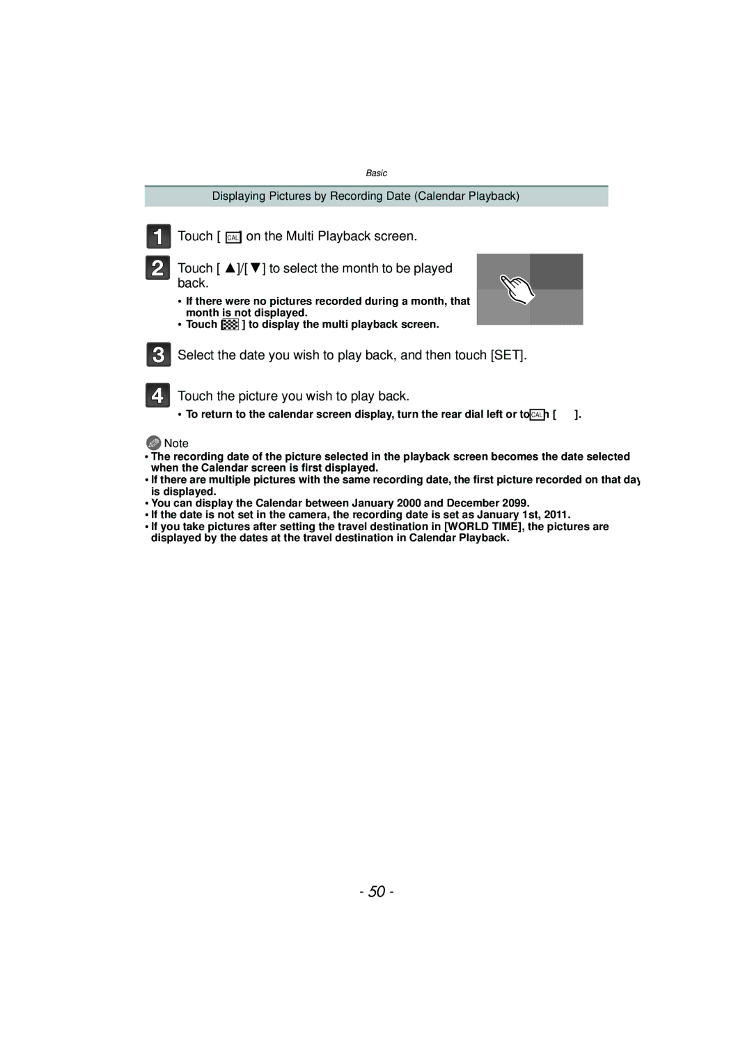 Panasonic DMC-G3 owner manual Displaying Pictures by Recording Date Calendar Playback 