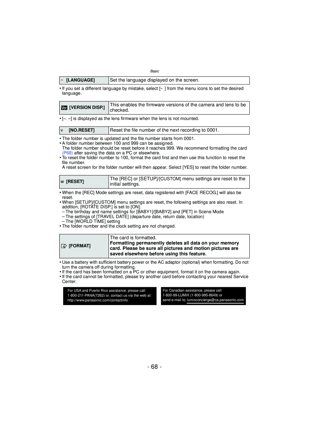 Panasonic DMC-G3 owner manual Set the language displayed on the screen, Reset the file number of the next recording to 