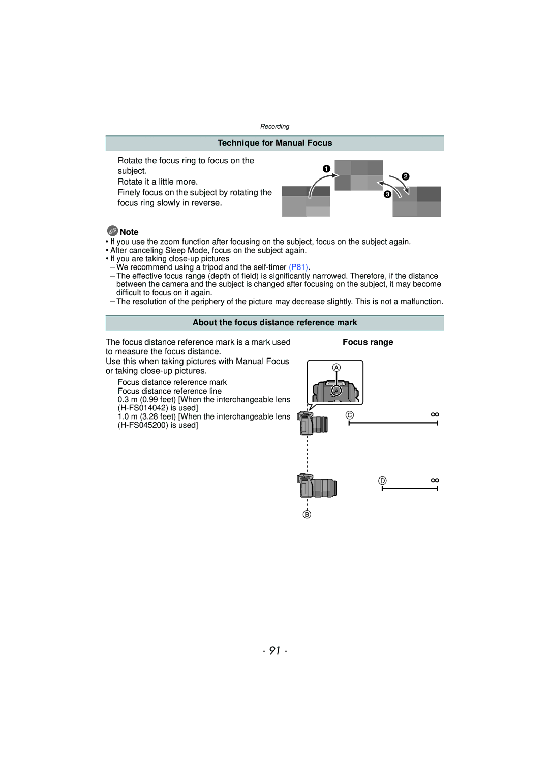 Panasonic DMC-G3 owner manual Technique for Manual Focus, About the focus distance reference mark, Focus range 