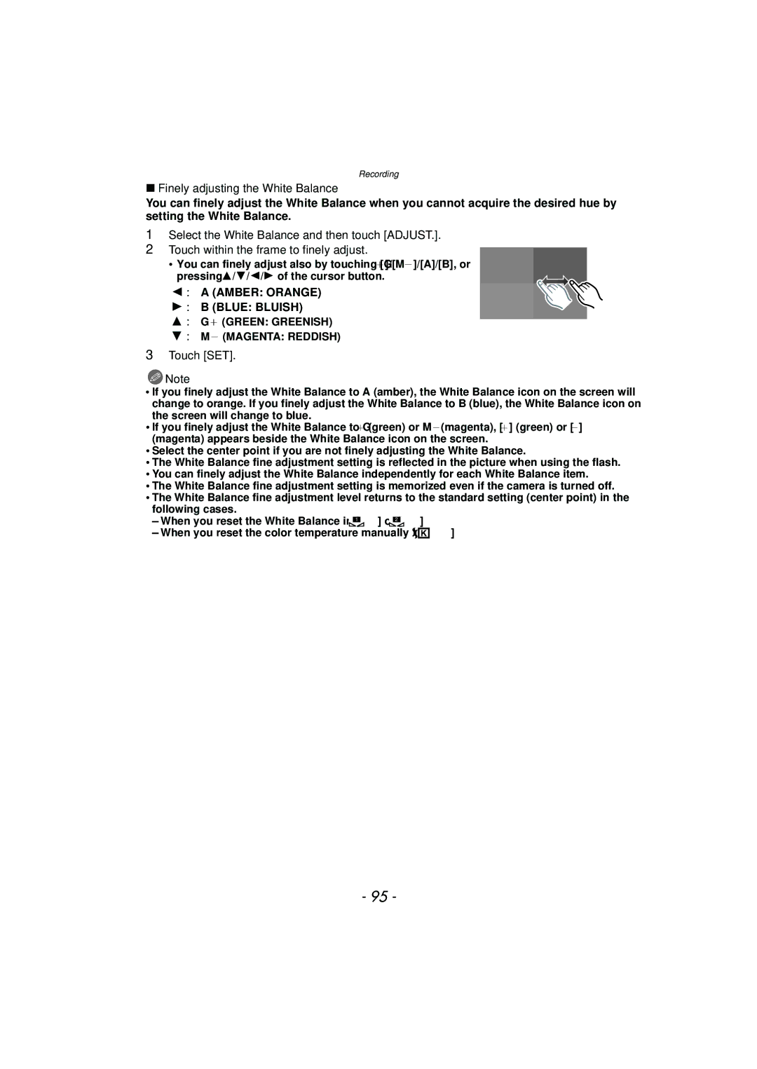 Panasonic DMC-G3 owner manual Finely adjusting the White Balance 