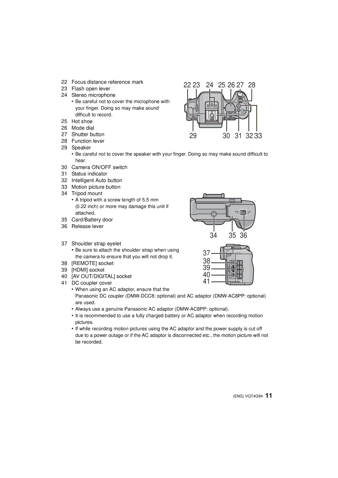 Panasonic DMC-G5K, DMC-G5-K, DMC-G5X Focus distance reference mark, Flash open lever, Stereo microphone, Hot shoe Mode dial 