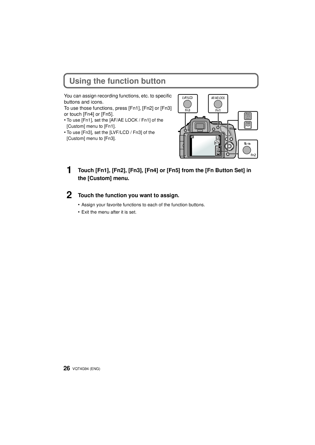 Panasonic DMC-G5X, DMC-G5-K, DMC-G5K owner manual Using the function button 