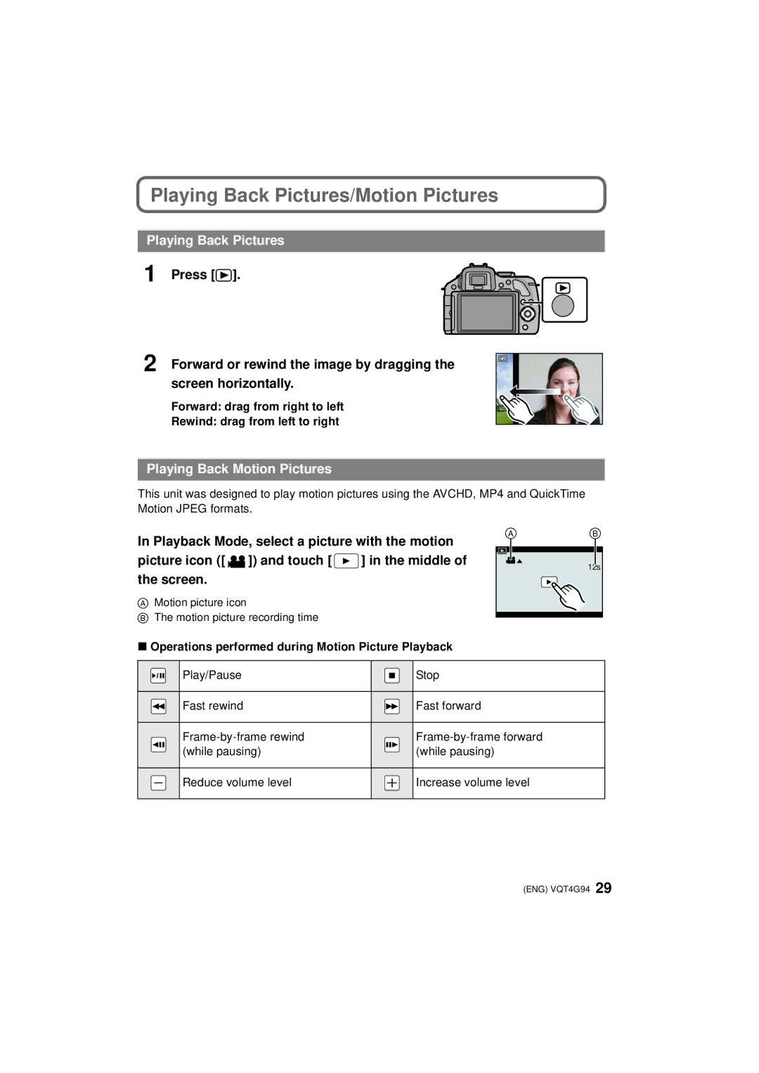 Panasonic DMC-G5-K, DMC-G5X, DMC-G5K owner manual Playing Back Pictures/Motion Pictures, Playing Back Motion Pictures 