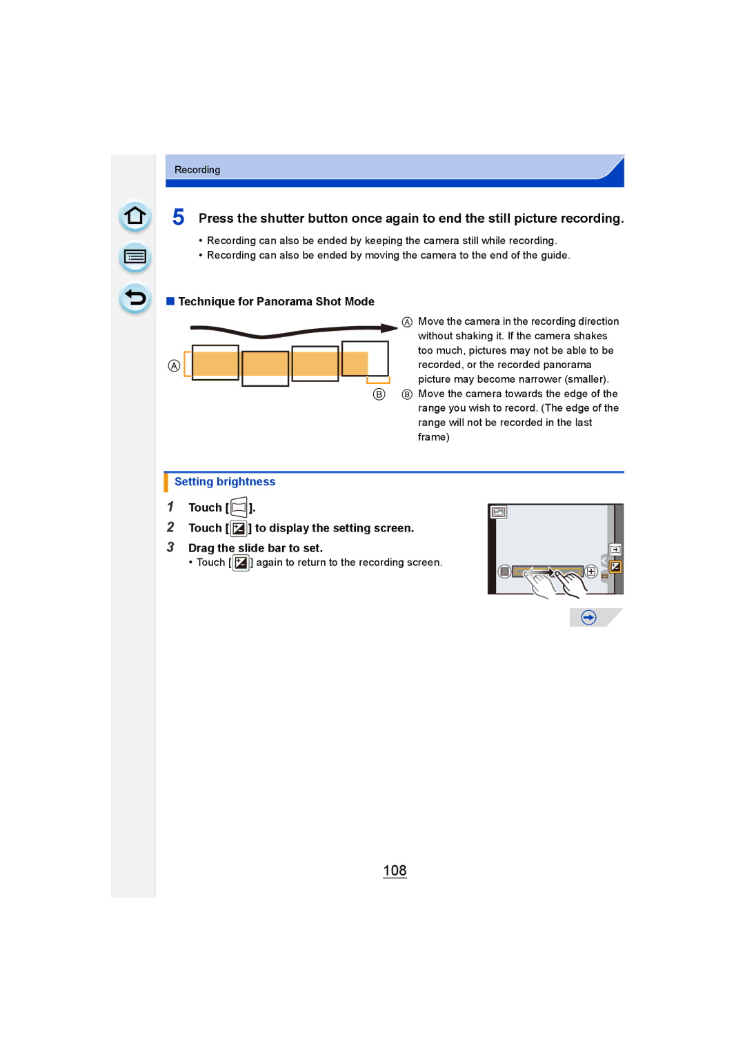 Panasonic DMC-G6 owner manual 108, Technique for Panorama Shot Mode 