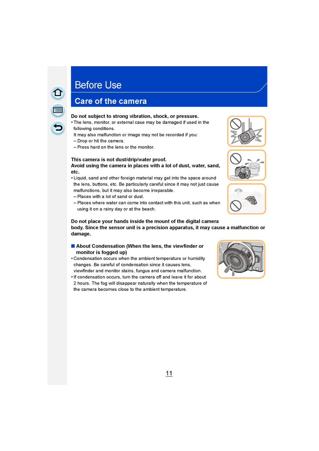 Panasonic DMC-G6 owner manual Care of the camera, Do not subject to strong vibration, shock, or pressure 