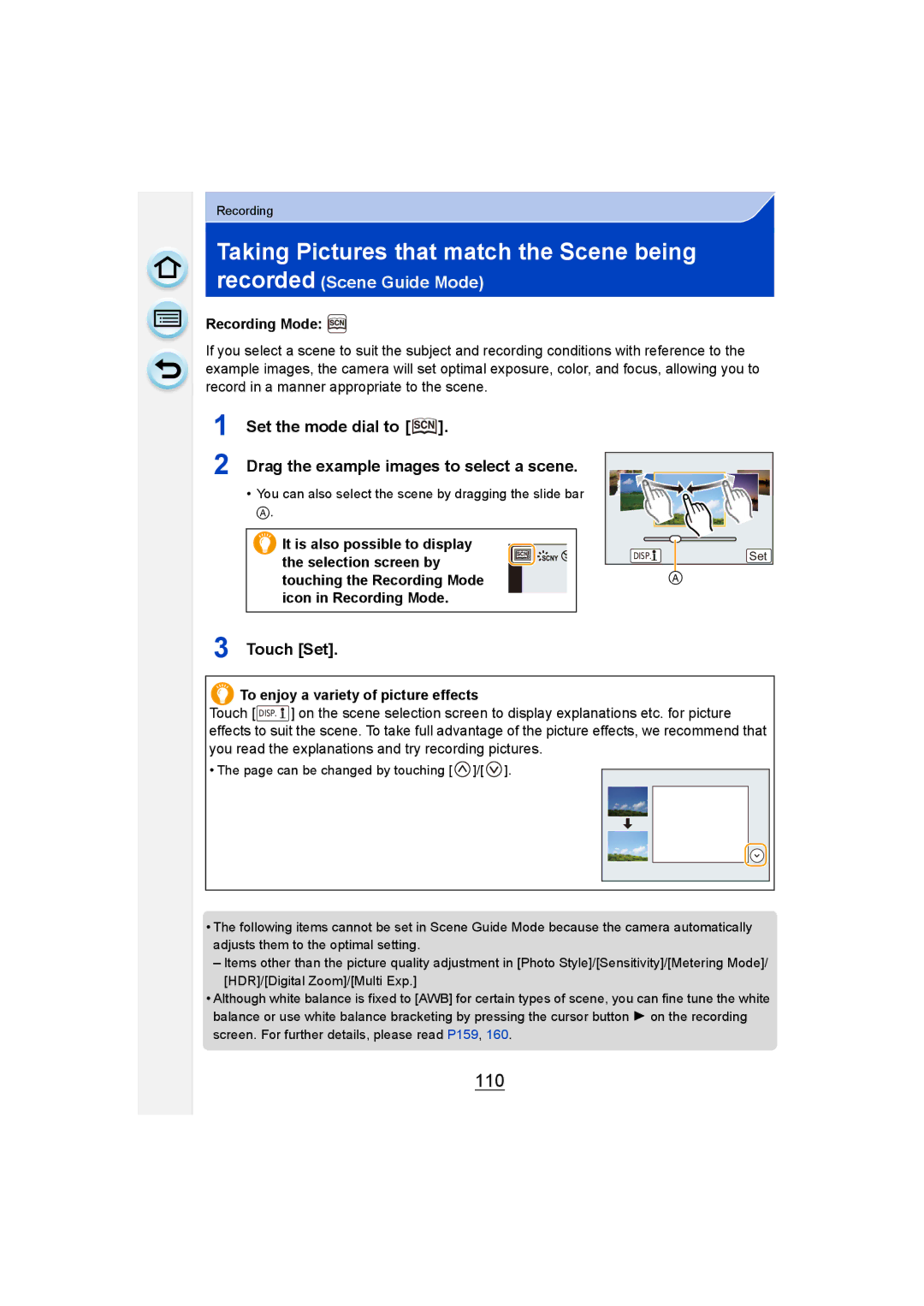 Panasonic DMC-G6 owner manual Taking Pictures that match the Scene being, 110, It is also possible to display 