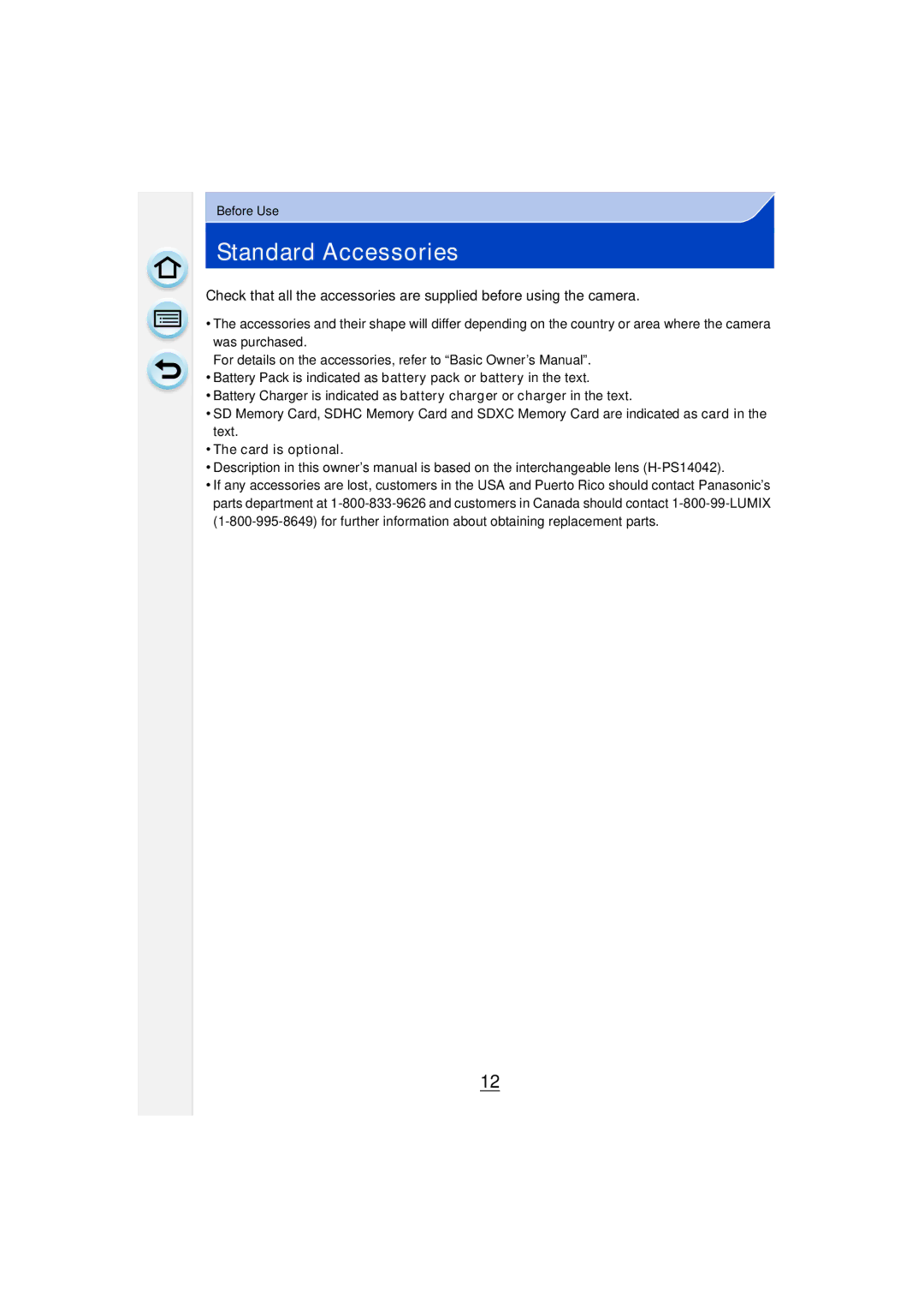 Panasonic DMC-G6 owner manual Standard Accessories, Card is optional 