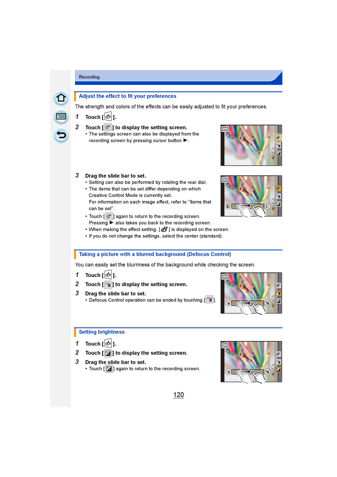 Panasonic DMC-G6 owner manual 120, Adjust the effect to fit your preferences 