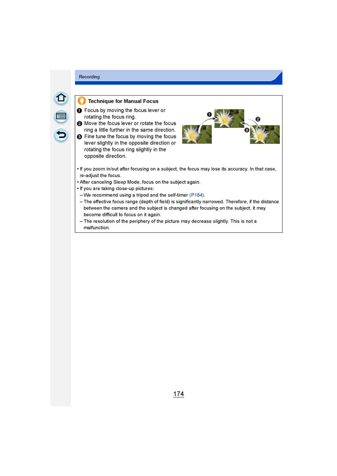 Panasonic DMC-G6 owner manual 174, Technique for Manual Focus 