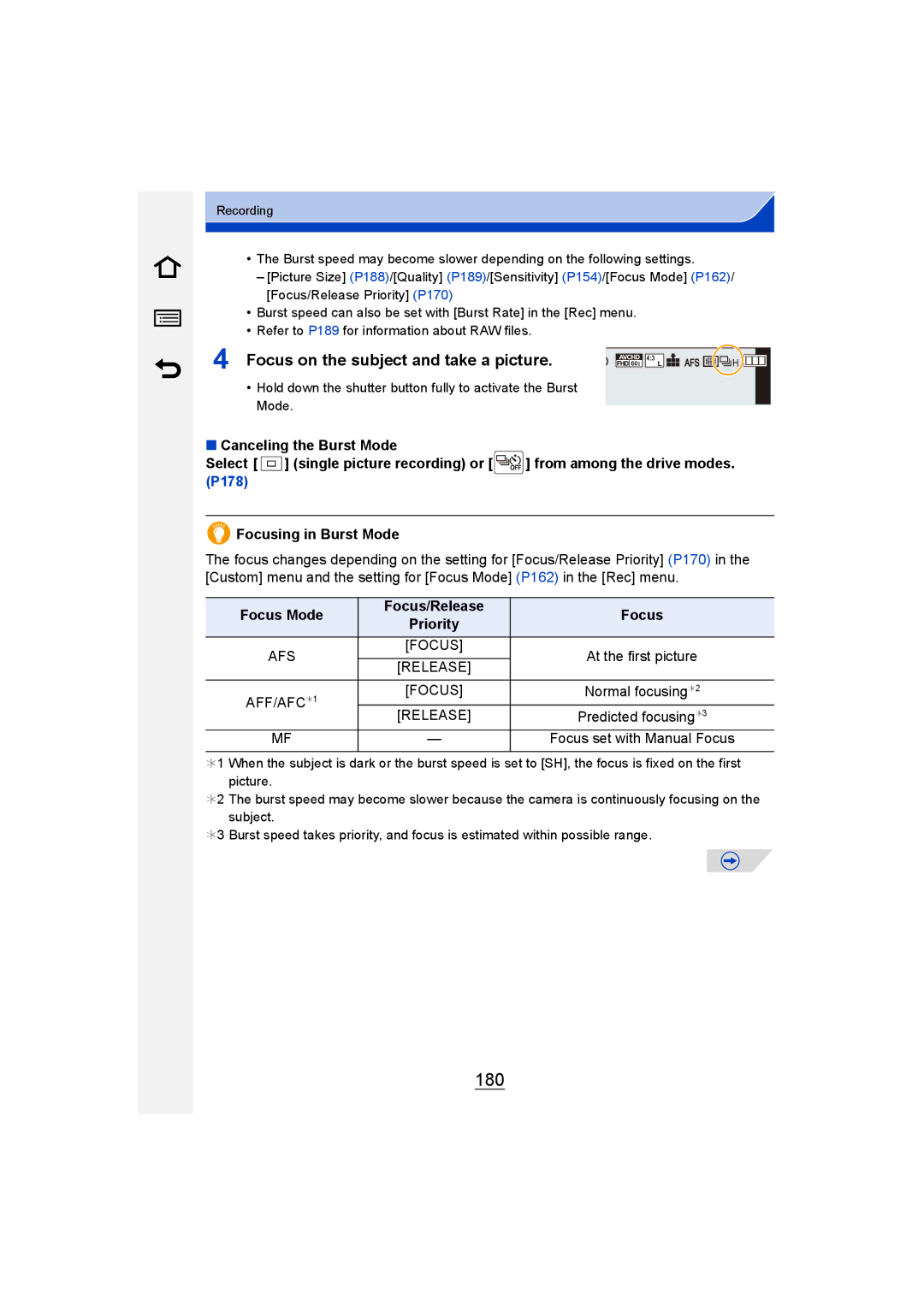 Panasonic DMC-G6 owner manual 180, Focus on the subject and take a picture, Normal focusing¢2, Predicted focusing¢3 