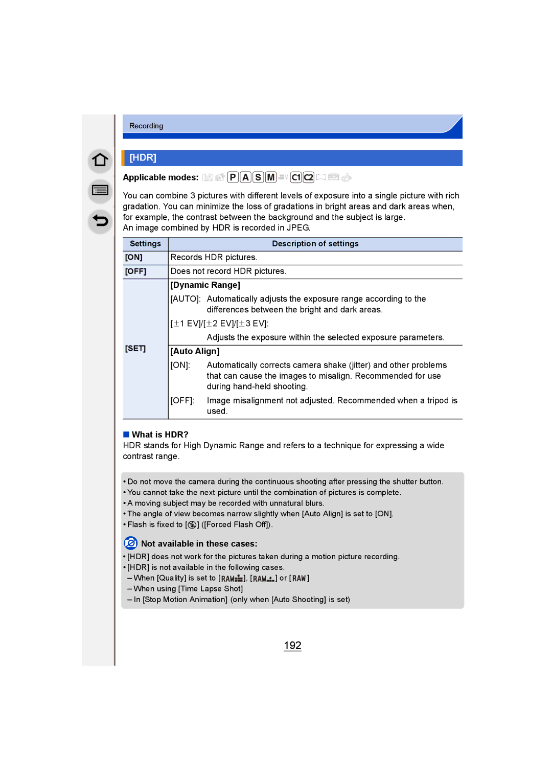 Panasonic DMC-G6 owner manual 192, Dynamic Range, Auto Align, What is HDR? 