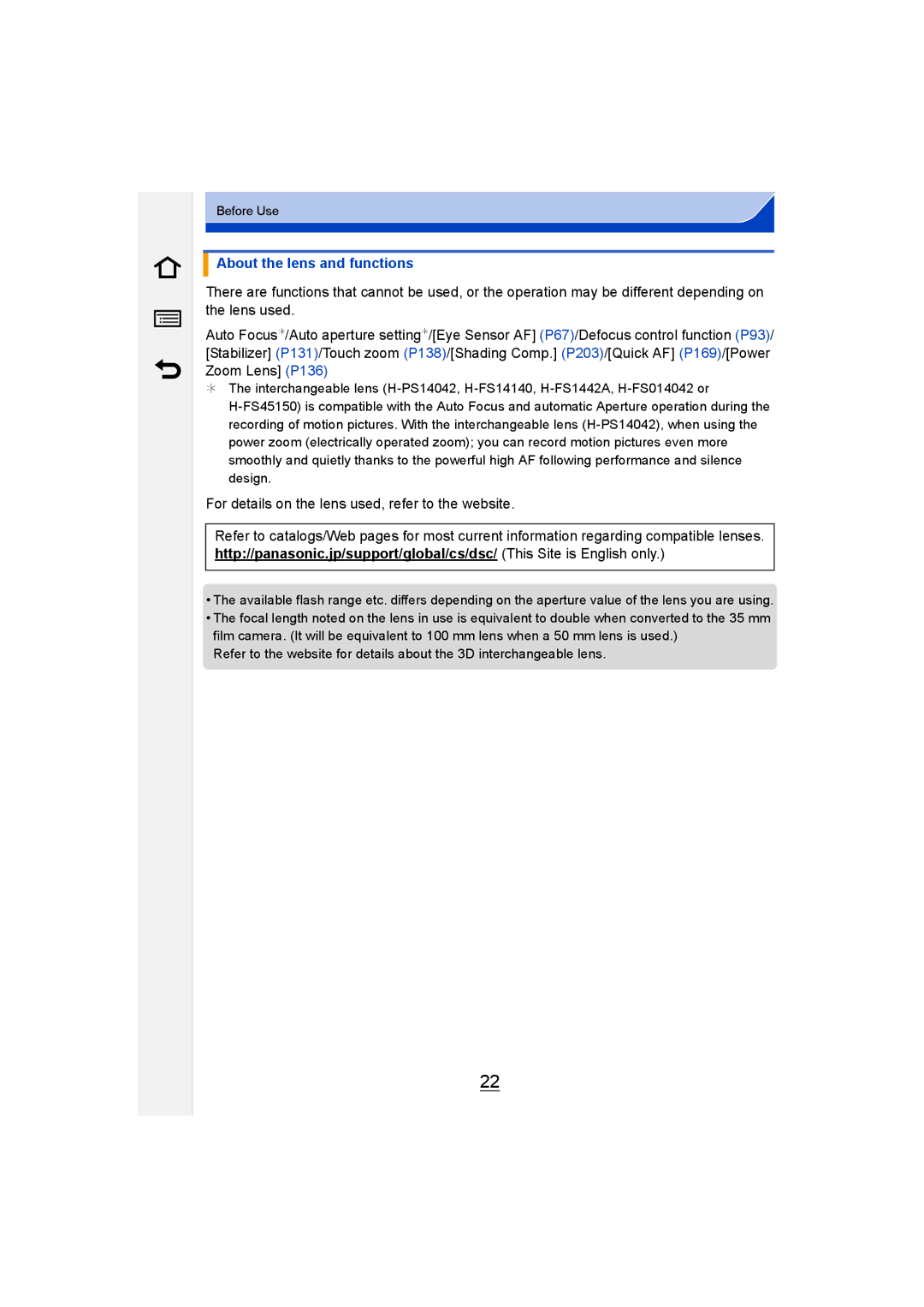 Panasonic DMC-G6 owner manual About the lens and functions 