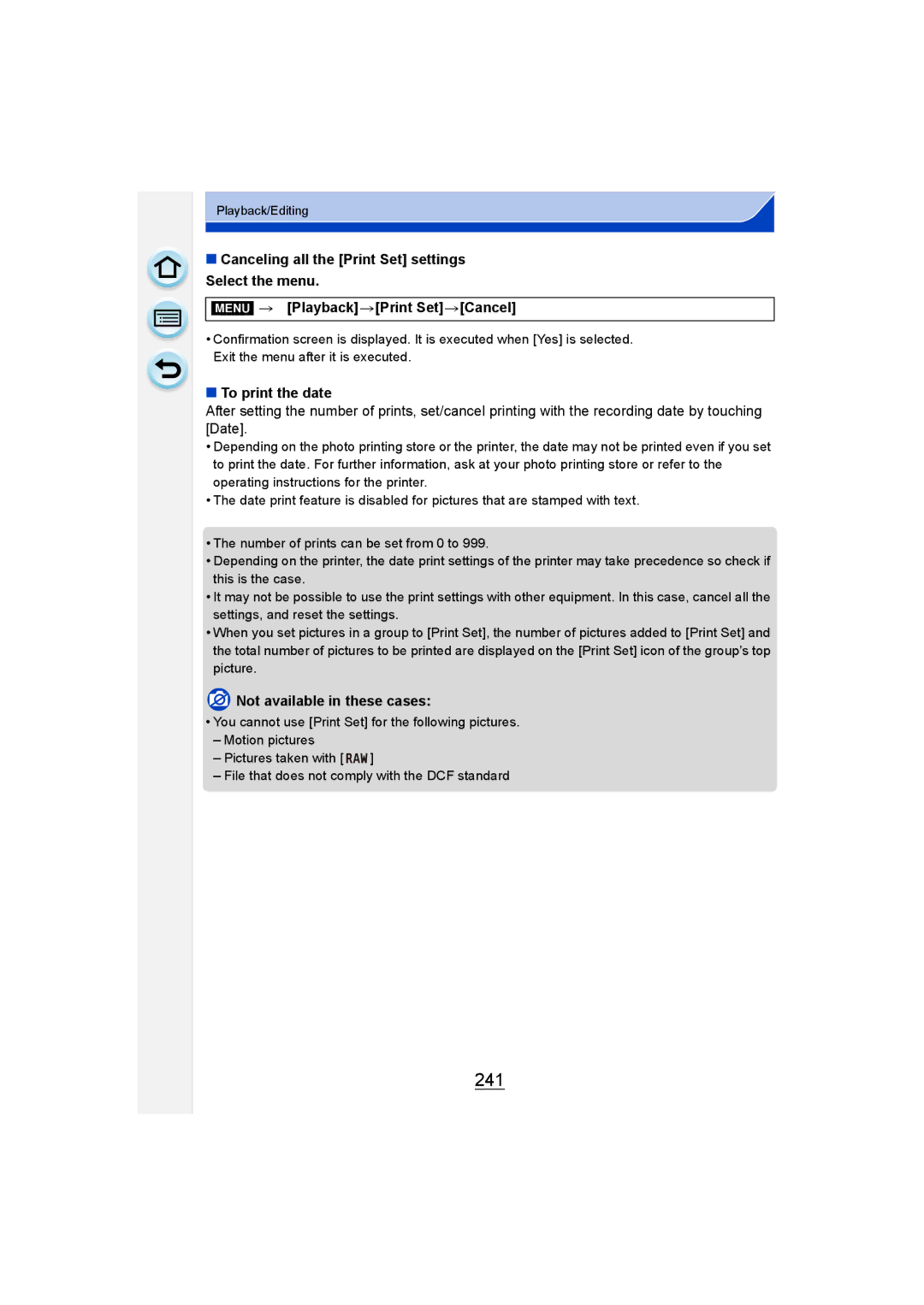 Panasonic DMC-G6 owner manual 241, To print the date 