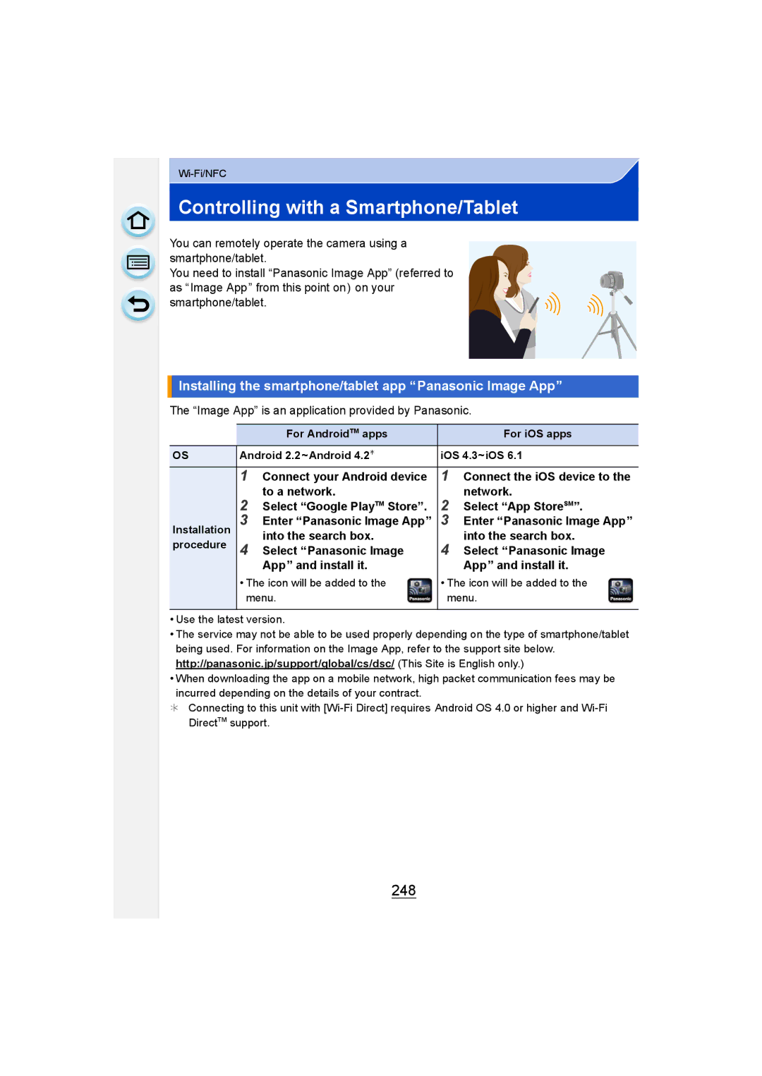 Panasonic DMC-G6 Controlling with a Smartphone/Tablet, 248, Installing the smartphone/tablet app Panasonic Image App 