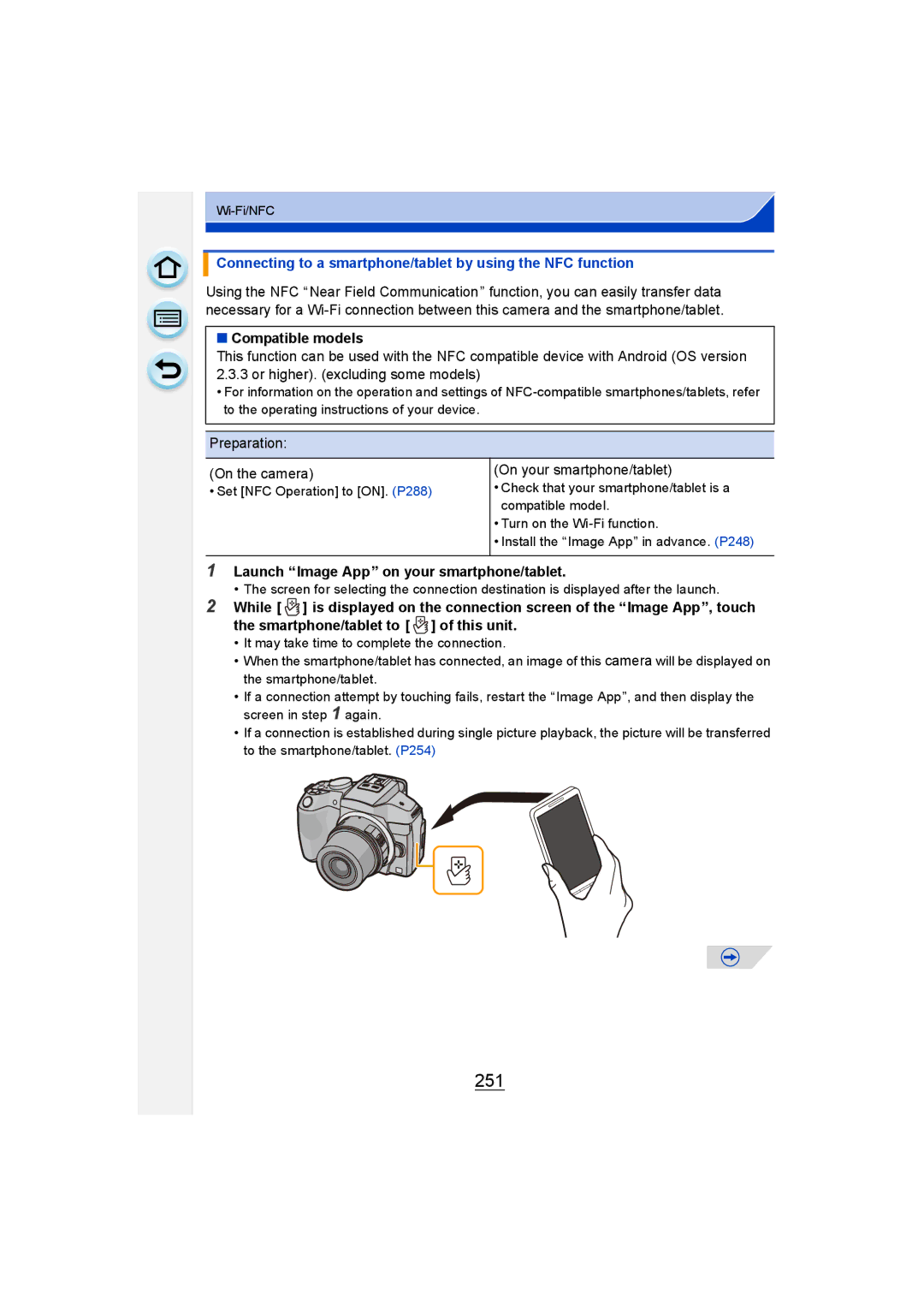 Panasonic DMC-G6 owner manual 251, Connecting to a smartphone/tablet by using the NFC function 