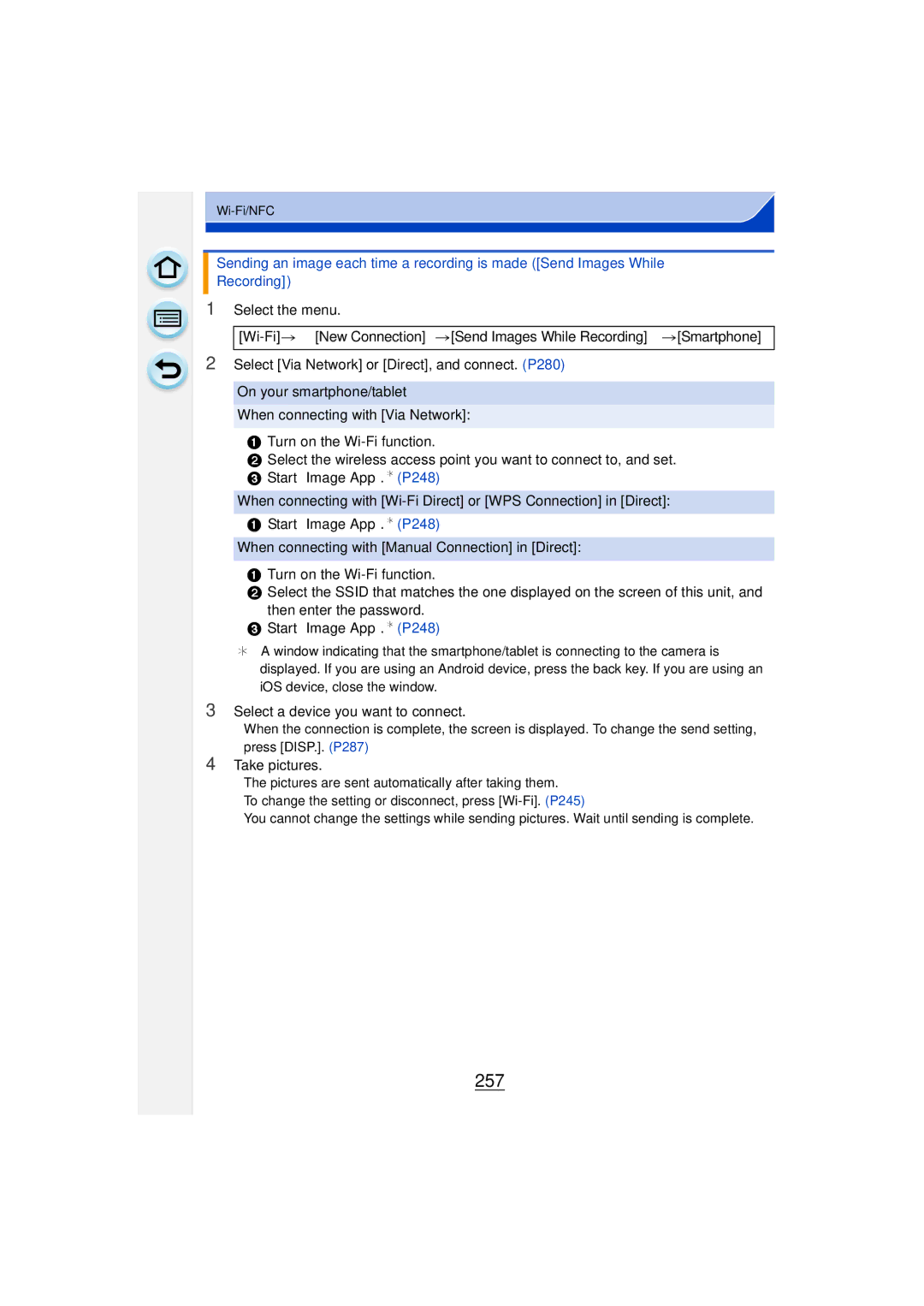 Panasonic DMC-G6 owner manual 257, Select a device you want to connect, Take pictures 