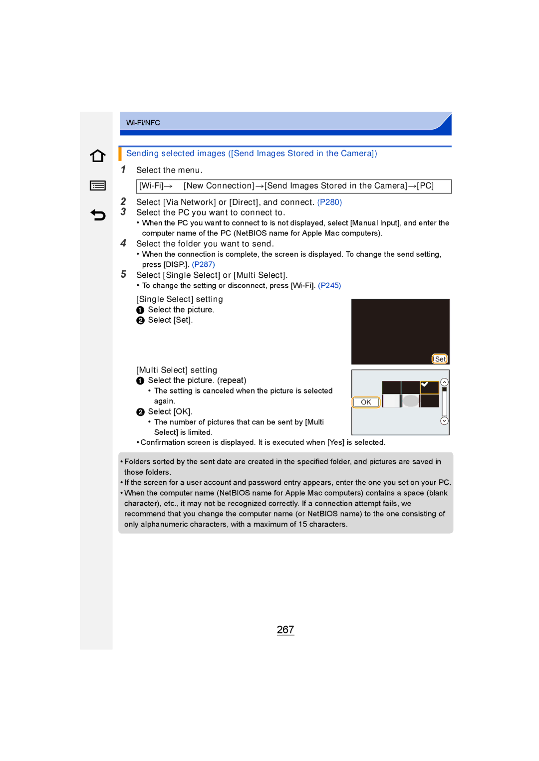 Panasonic DMC-G6 owner manual 267, Sending selected images Send Images Stored in the Camera 