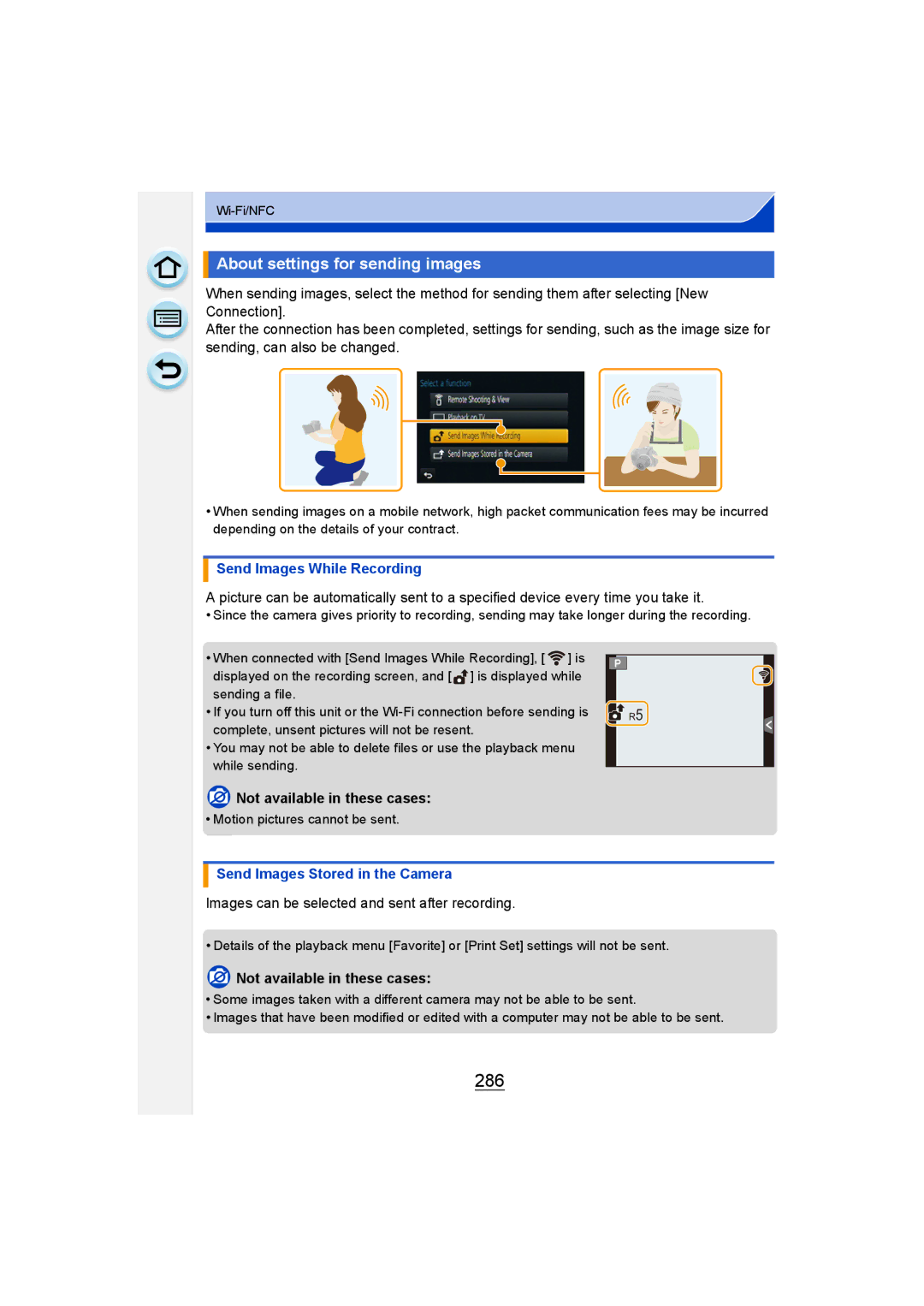 Panasonic DMC-G6 286, About settings for sending images, Send Images While Recording, Send Images Stored in the Camera 
