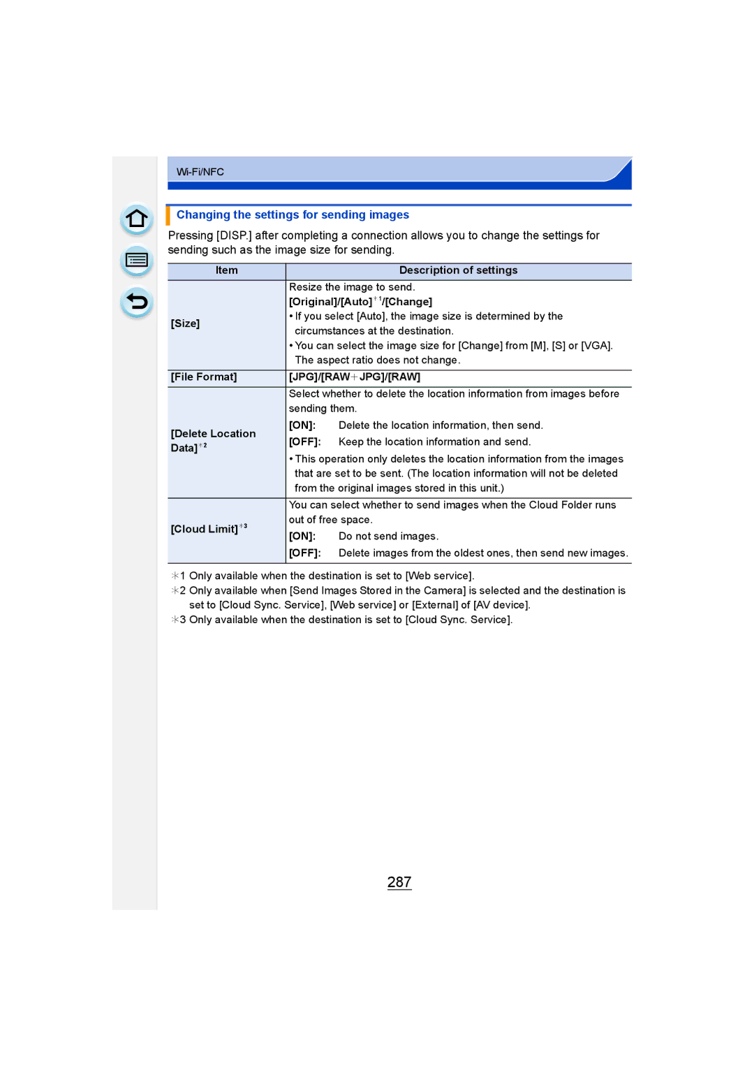 Panasonic DMC-G6 owner manual 287, Changing the settings for sending images 