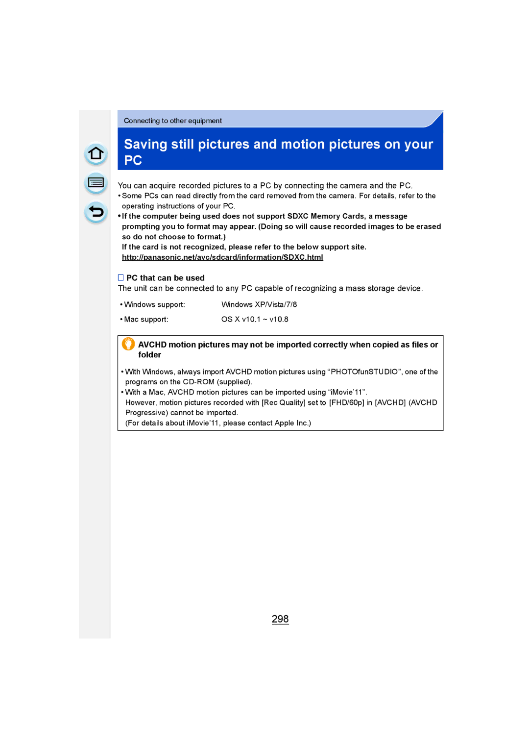 Panasonic DMC-G6 owner manual Saving still pictures and motion pictures on your, 298, PC that can be used 