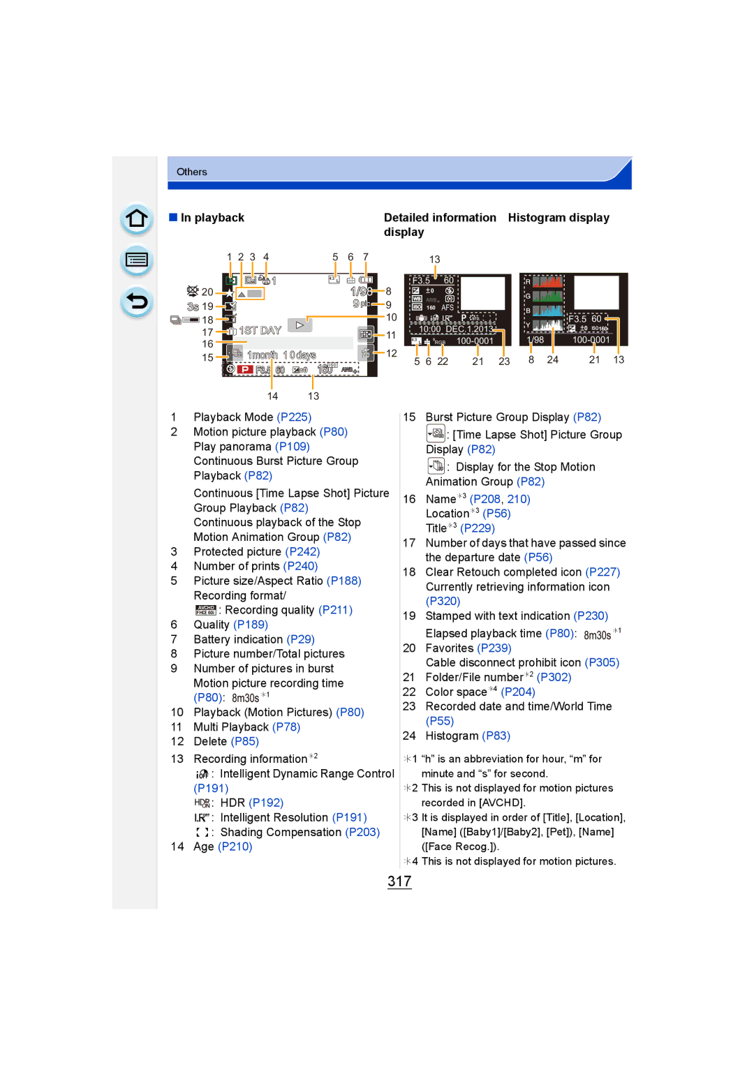 Panasonic DMC-G6 owner manual 317, Display, Detailed information Histogram display 