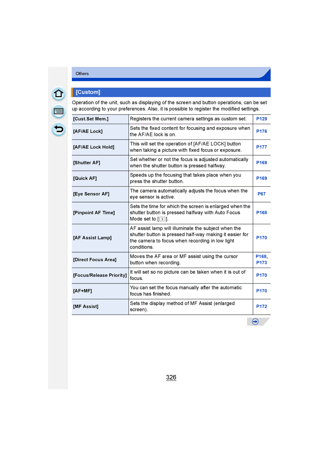 Panasonic DMC-G6 owner manual 326, Custom 