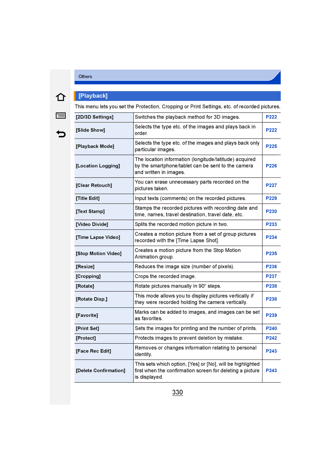 Panasonic DMC-G6 owner manual 330, Playback 