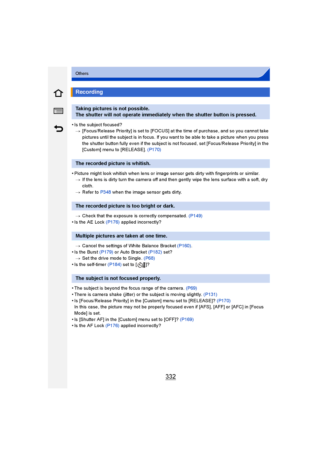 Panasonic DMC-G6 owner manual 332, Recording 